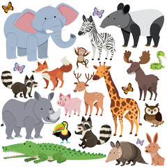 Obraz na płótnie Canvas Seamless pattern with cute wild animals on white background