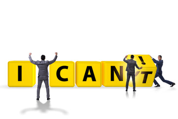 Determination concept with rotating cubes and businessman