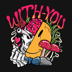 hand draw illustration vector with you emoticon smile good for tshirt design