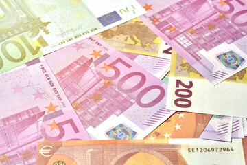 close up Euro banknotes or Euro money. Euro cash background                                   