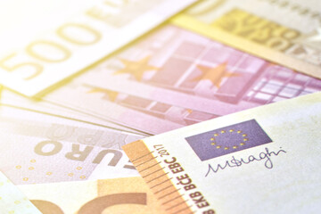 close up Euro banknotes or Euro money. Euro cash background                                   