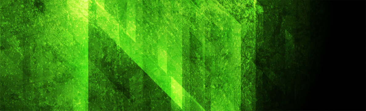 Bright green grunge abstract banner design. Geometric tech vector background