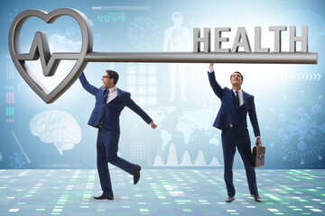 Concept of health with key and businessman