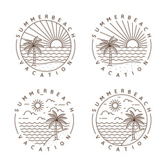 Beach illustration monoline or line art style vector