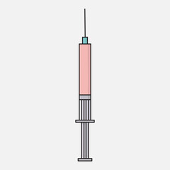 Vector illustration of syringe. With black outline and color on a white background.