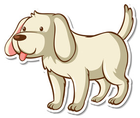 A sticker template with a white dog cartoon character