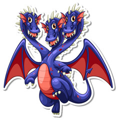 Fototapeta premium Three heads dragon cartoon character sticker