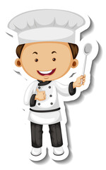 Sticker template with a chef boy cartoon character isolated