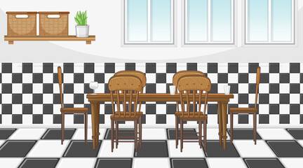 Dining room interior design with furniture