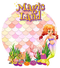 Beautiful mermaid carton character with blank pastel scales banner isolated