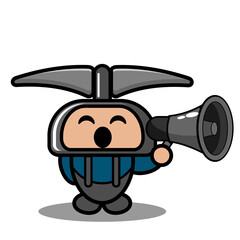vector cartoon character doodle miner pickaxe cute mascot costume holding megaphone