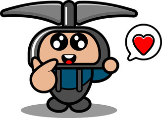 vector cartoon character doodle miner pickaxe cute mascot costume with love bubble
