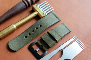 Genuine leather watch strap handmade cowhide leather