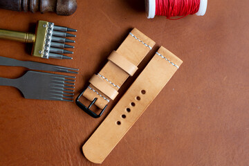 Genuine leather watch strap handmade cowhide leather