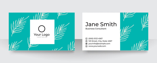 Modern green and white minimal floral nature business card design. Modern business card template red black colors. Flat design vector abstract creative - Vector
