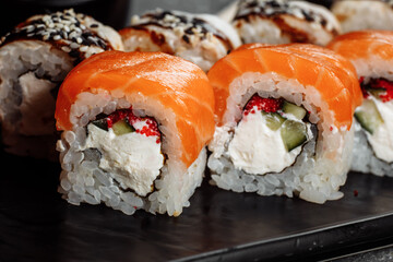 Sushi Philadelphia on a stone decorative plate