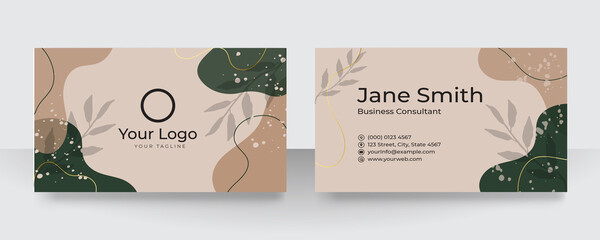 Modern beige pastel floral leaves nature business card design. Modern business card template red black colors. Flat design vector abstract creative - Vector
