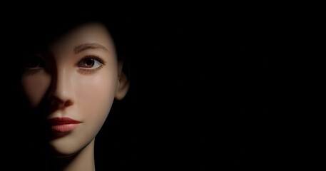 3D Rendering of beautiful female face in dark environment background