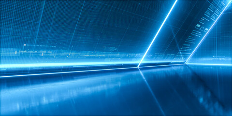 Futuristic Spaceship corridor.  Abstract modern background. Triangle tunnel with light. Sci-fi corridor concept. 3d rendering.