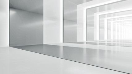 Abstract empty corridor with light. Futuristic white space interior design. 3d illustration