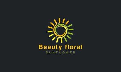 Sunflower logo, sun rays business logo design vector template.
