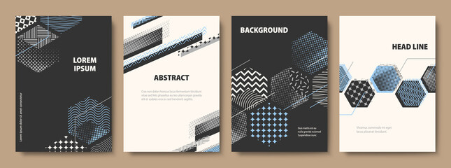 Set of Geometric Backgrounds. Collage Style Cover Design Templates. Vector Flat Illustration. - 449997322