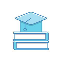 Simple graduation hat and books vector suitable for education icon with blue color 