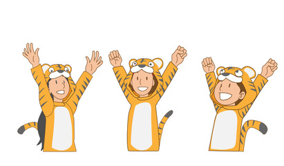 虎の着ぐるみで仮装した子供たちのイラスト