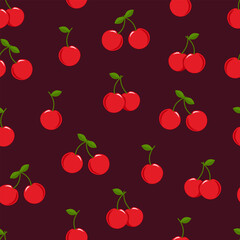 Cherry pattern on dark brown background seamless vector pattern design