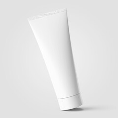 3d rendering of realistic blank white facial skin care cosmetic, makeup and medical matte plastic cream tube product packaging isolated mockup presentation showcase