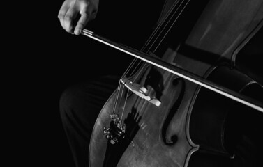 cello playing bow black white dark concert orchestra symphony 
