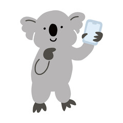 オーストラリアの動物　スマートフォンを持っているコアラのベクターイラスト