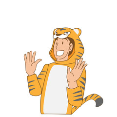 虎の着ぐるみで仮装した男性