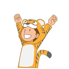 虎の着ぐるみで仮装した子供