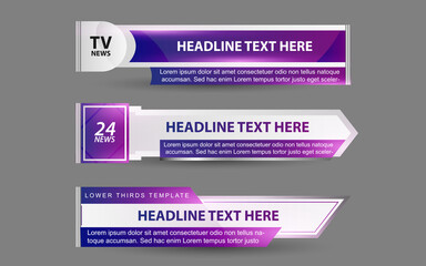 Set collection vector of Broadcast News Lower Thirds Template layout design banner for bar Headline news title, sport game in Television, Video and Media 