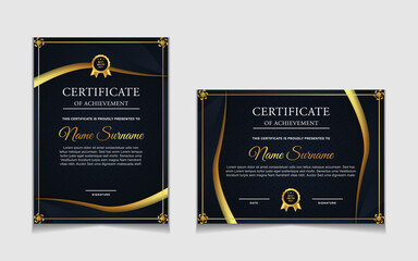 Set certificate of achievement border design templates with elements of luxury gold badges and modern line patterns. vector graphic print layout can use For award, appreciation, education