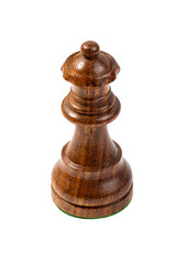 Fototapeta na wymiar Queen chess piece from dark wood on white isolated