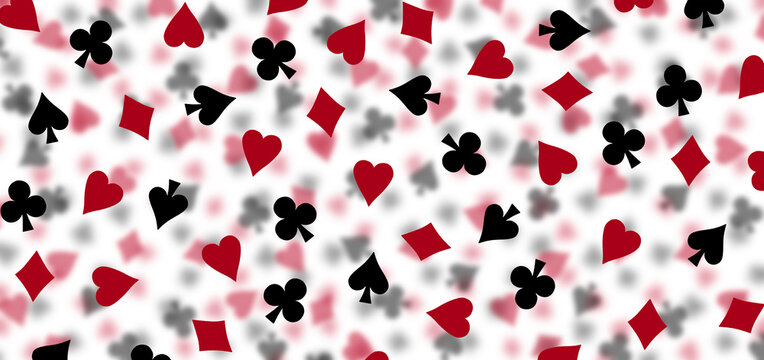 Background from playing cards signs on white, casino or poker gambling concept