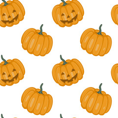 Vector seamless pattern with pumpkins for Halloween. Hand drawn illustration. The print is used for Wallpaper design, fabric, textile, packaging.