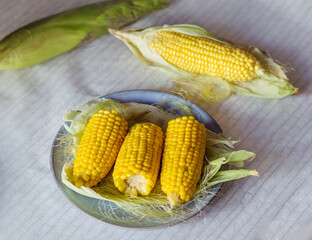 Delicious Sweet  Boiled Corn in a Plate