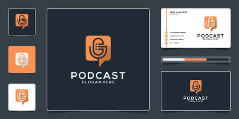 Bubble chat podcast logo design and business card template