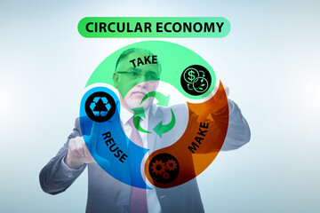 Concept of circular economy with businessman