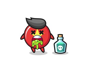 illustration of an vietnam flag badge character vomiting due to poisoning