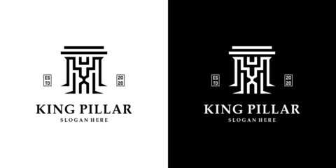 Vintage lawyer logo with creative combine king and pillar logo template
