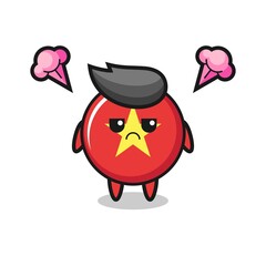 annoyed expression of the cute vietnam flag badge cartoon character
