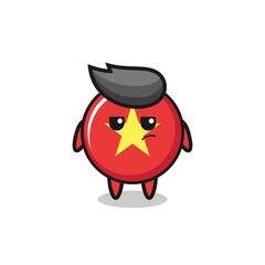 cute vietnam flag badge character with suspicious expression