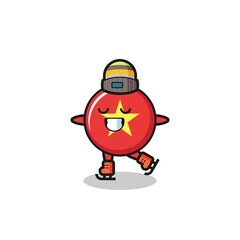 Naklejka premium vietnam flag badge cartoon as an ice skating player doing perform