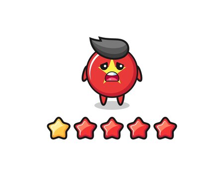 the illustration of customer bad rating, vietnam flag badge cute character with 1 star © heriyusuf