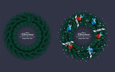 Christmas  Wreath Decoration  Green Pine Leaf With  Blue Red  Ball