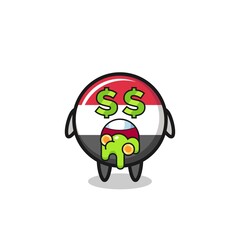 yemen flag badge character with an expression of crazy about money